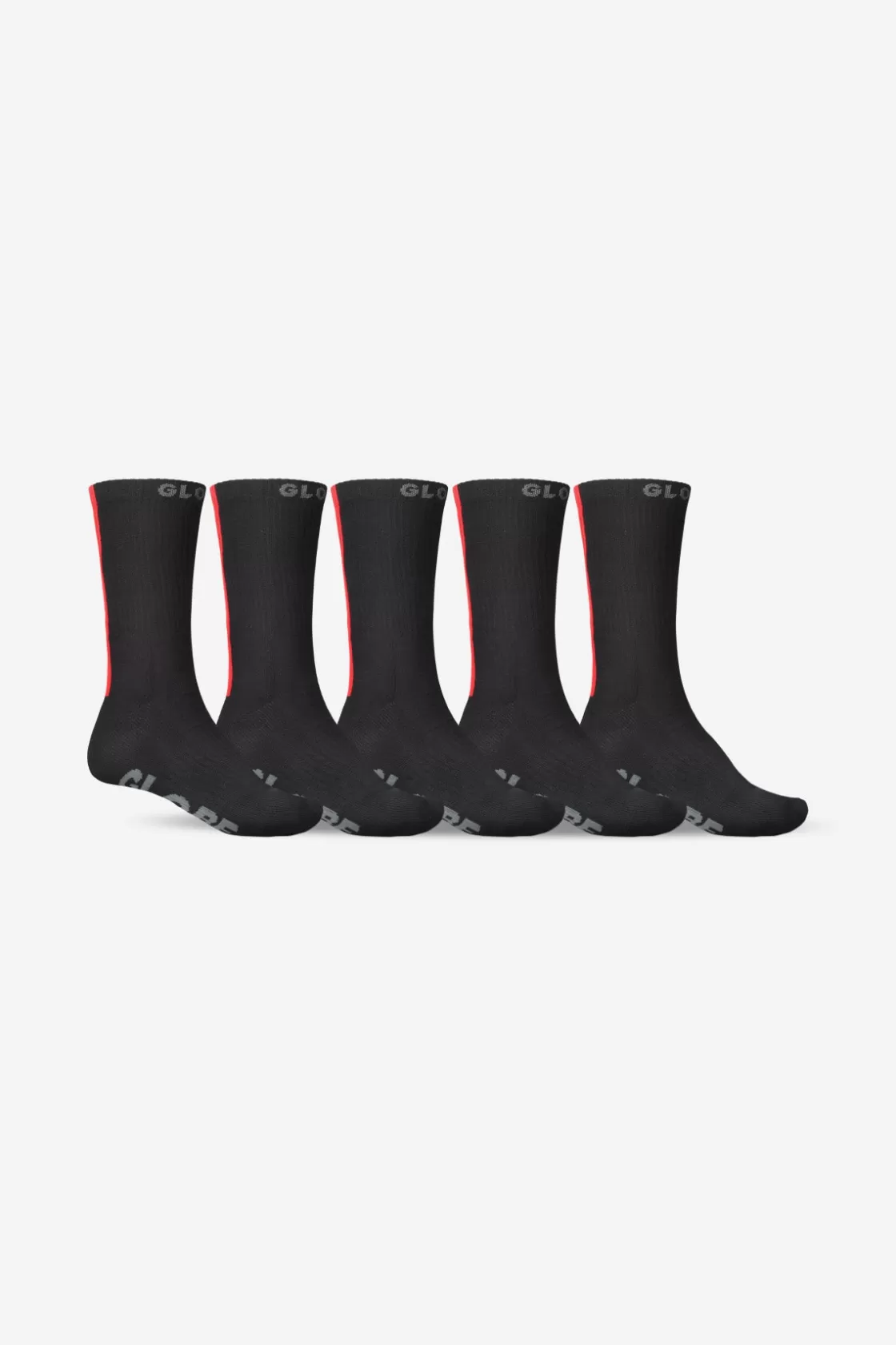 Globe Brand Stripe Hi Crew Sock 5 Pack - Black/Red Outlet