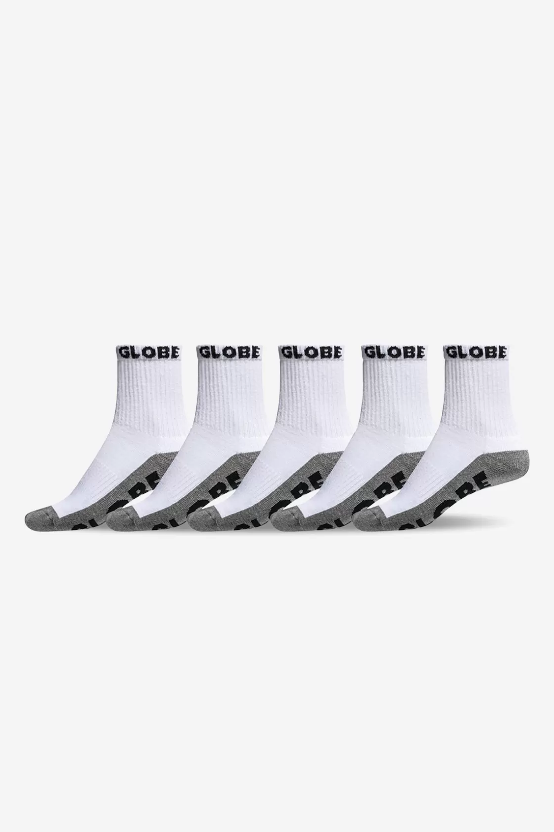 Globe Brand YOUTH QUARTER SOCK 5 Pack - White/Grey New